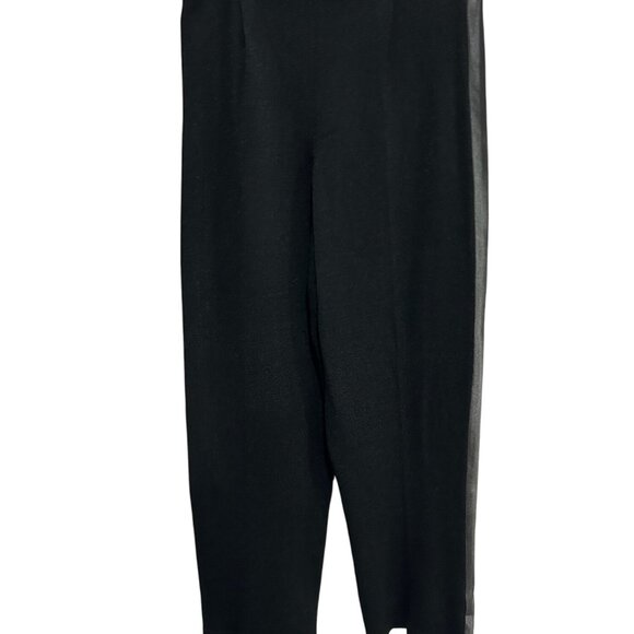 Wide-Leg Black Knit Pants Gray Stripe Accents Comfort Fit Stylish Design Sporty - Picture 1 of 7